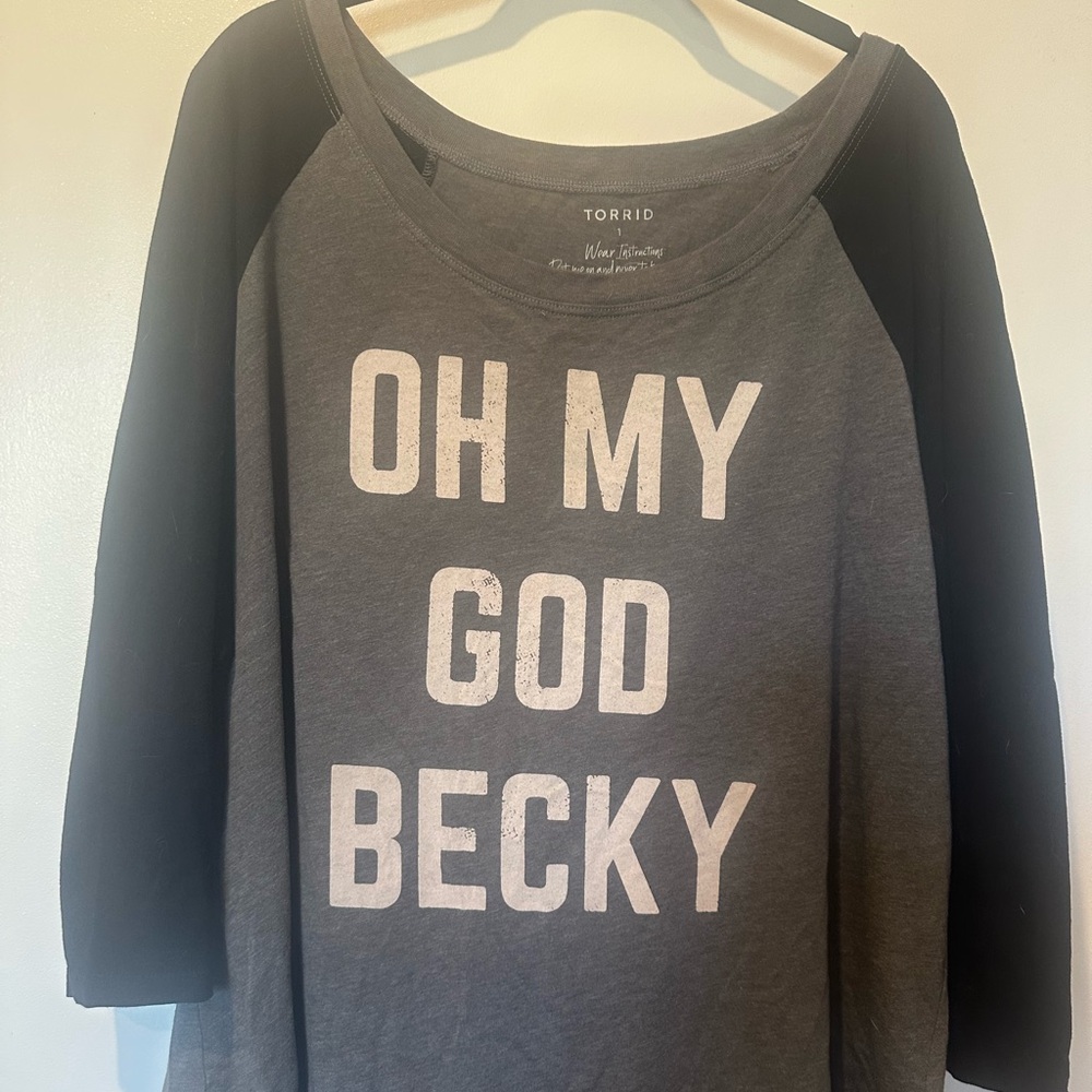 Grey and Black 3/4 sleeves baseball top.